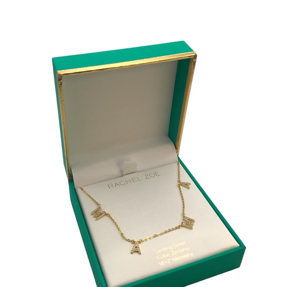 RACHEL ZOE 'MAMA' Gold Cubic Zirconia Necklace - Picture 2 of 6